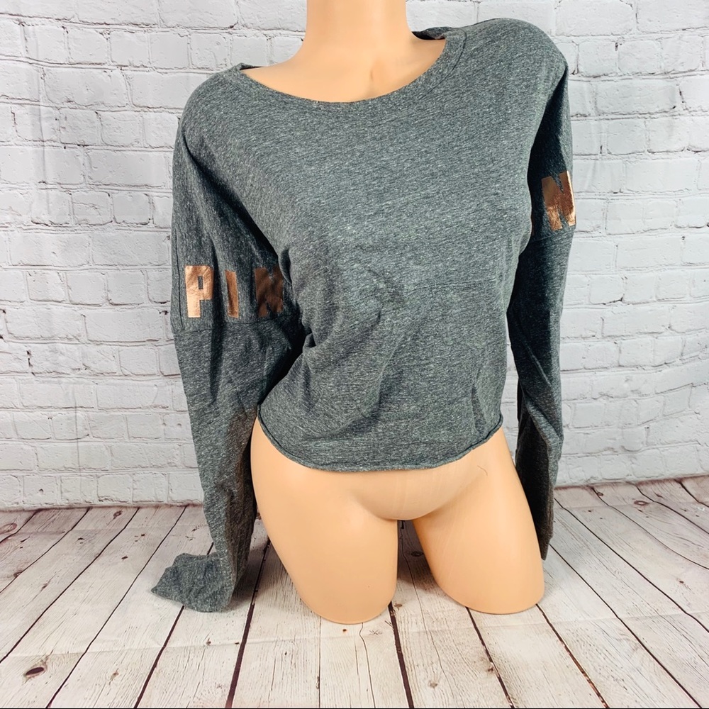 VS PINK Bling Logo Long Sleeve Crop Tee Shirt - Picture 3 of 6